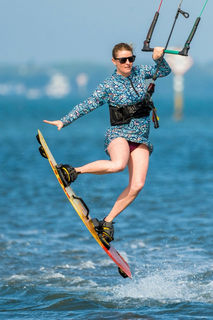Kitesurfer jumping on a sunny day